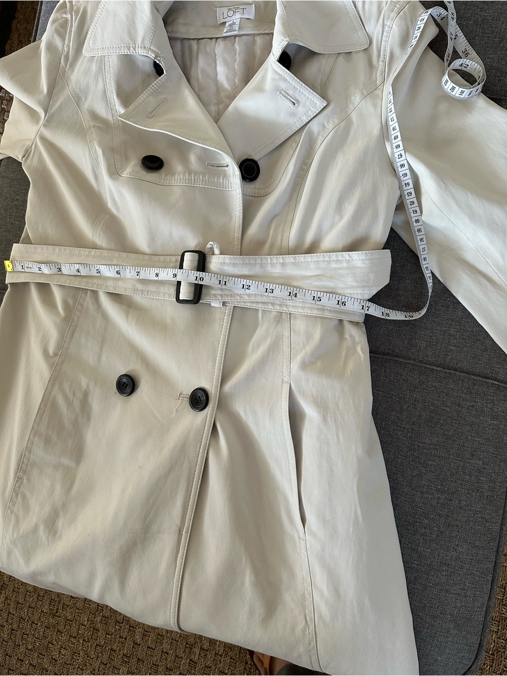 LOFT Cream Double-Breasted Trench Coat with Belt - Picture 10 of 13